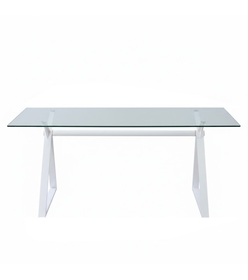 Tavolo fisso Skylar 180x90 cm. con piano in vetro temperato e gambe bianche