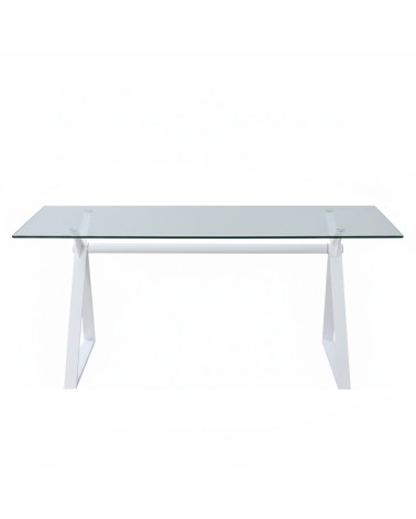 Tavolo fisso Skylar 180x90 cm. con piano in vetro temperato e gambe bianche