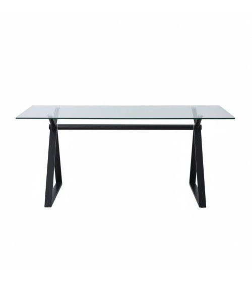 Tavolo fisso Skylar 180x90 cm. con piano in vetro temperato e gambe nere