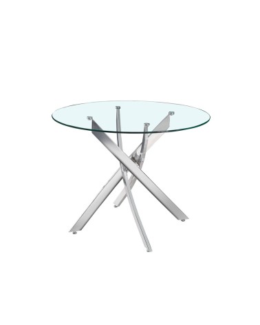 Tavolo da pranzo tondo fisso Peyton con piano in vetro temperato e gambe cromate 130x130 cm.