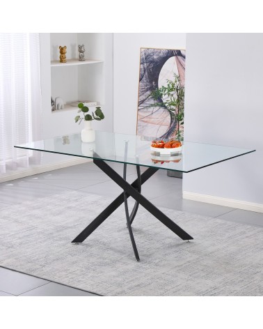 Tavolo da pranzo rettangolare fisso Peyton con piano in vetro temperato e gambe nero 160x90 cm.
