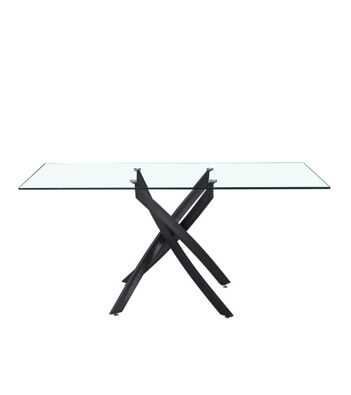 Tavolo da pranzo rettangolare fisso Peyton con piano in vetro temperato e gambe nero 160x90 cm.