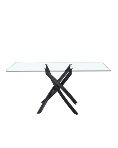 Tavolo da pranzo rettangolare fisso Peyton con piano in vetro temperato e gambe nero 160x90 cm.