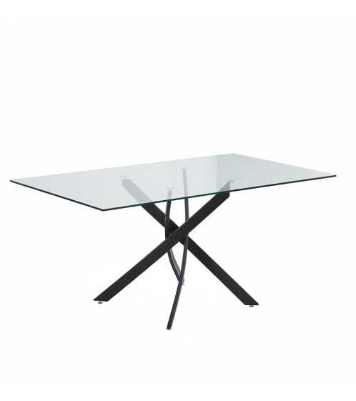 Tavolo da pranzo rettangolare fisso Peyton con piano in vetro temperato e gambe nero 160x90 cm.