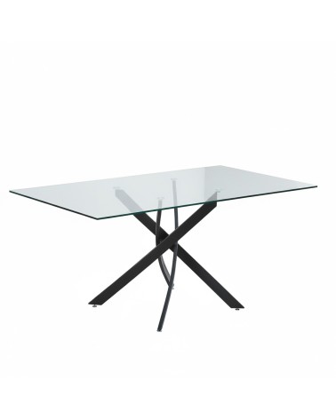 Tavolo da pranzo rettangolare fisso Peyton con piano in vetro temperato e gambe nero 160x90 cm.