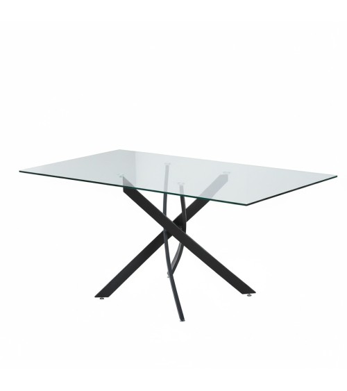 Tavolo da pranzo rettangolare fisso Peyton con piano in vetro temperato e gambe nero 160x90 cm.