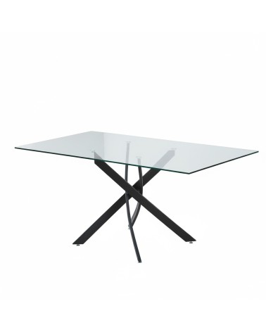 Tavolo da pranzo rettangolare fisso Peyton con piano in vetro temperato e gambe nero 160x90 cm.