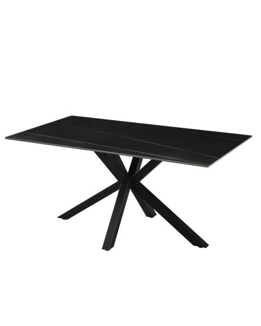 Tavolo fisso Hunter con piano in ceramica effetto marmo nero con venature oro opaco e gambe nere