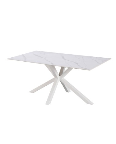 Tavolo fisso Hunter con piano in ceramica effetto marmo bianco opaco e gambe bianche