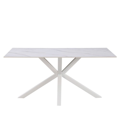 Tavolo fisso Hunter con piano in ceramica effetto marmo bianco opaco e gambe bianche