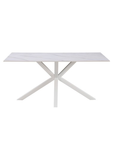 Tavolo fisso Hunter con piano in ceramica effetto marmo bianco opaco e gambe bianche