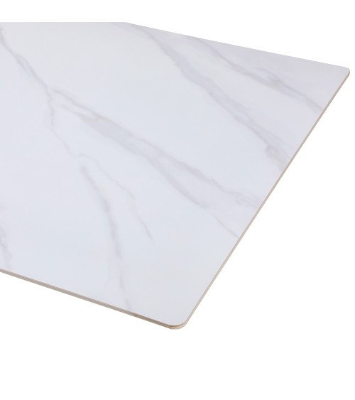 Tavolo fisso Hunter con piano in ceramica effetto marmo bianco opaco e gambe bianche