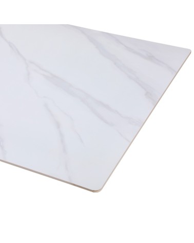 Tavolo fisso Hunter con piano in ceramica effetto marmo bianco opaco e gambe bianche