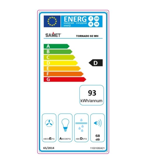 Samet Gruppo cappa sottopensile luce led potenza aspirante 280 m3/h 3 livelli Tornado 60 bianco