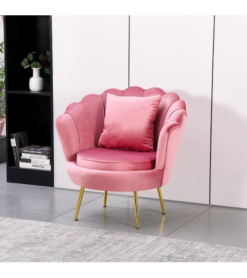 Poltrona a conchiglia Orel in velluto UF910-7 rosa e gambe oro