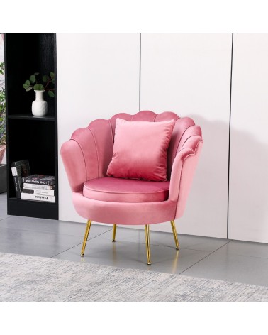 Poltrona a conchiglia Orel in velluto UF910-7 rosa e gambe oro
