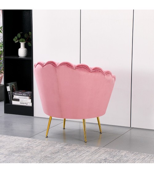 Poltrona a conchiglia Orel in velluto UF910-7 rosa e gambe oro