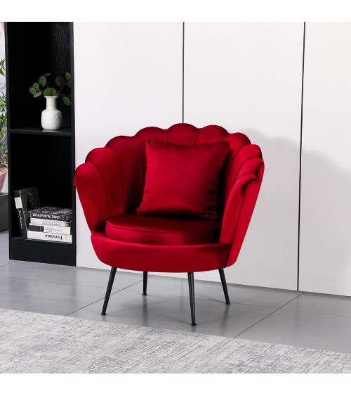 Poltrona a conchiglia Orel in velluto UF910-11 rosso e gambe nere