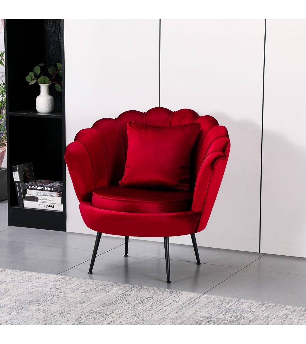 Poltrona a conchiglia Orel in velluto UF910-11 rosso e gambe nere