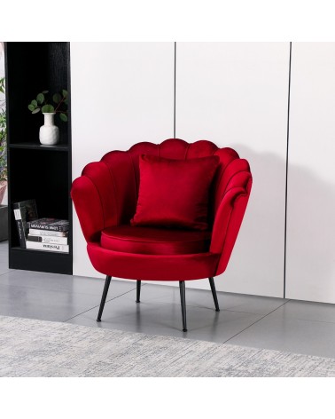 Poltrona a conchiglia Orel in velluto UF910-11 rosso e gambe nere