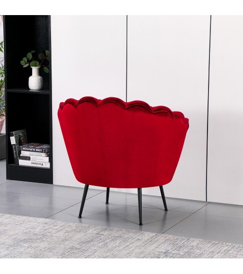 Poltrona a conchiglia Orel in velluto UF910-11 rosso e gambe nere