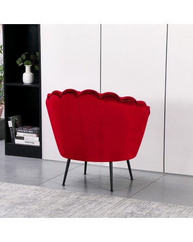 Poltrona a conchiglia Orel in velluto UF910-11 rosso e gambe nere