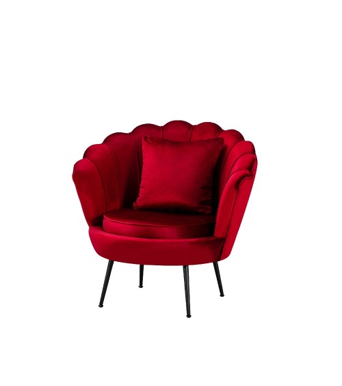 Poltrona a conchiglia Orel in velluto UF910-11 rosso e gambe nere