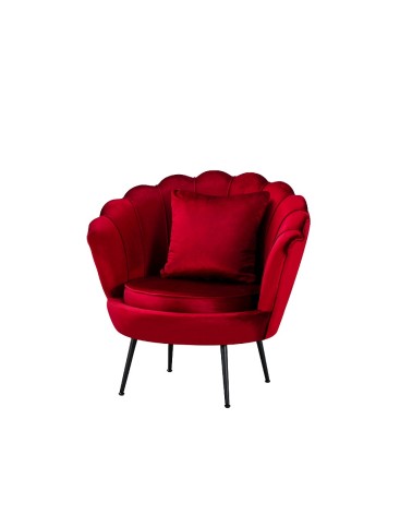 Poltrona a conchiglia Orel in velluto UF910-11 rosso e gambe nere