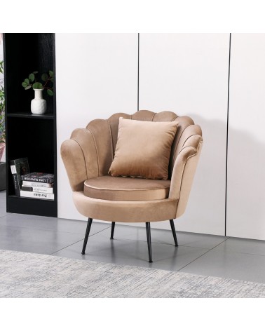Poltrona a conchiglia Orel in velluto UF910-1 beige e gambe nero