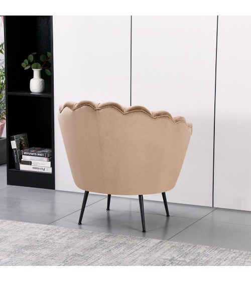 Poltrona a conchiglia Orel in velluto UF910-1 beige e gambe nero