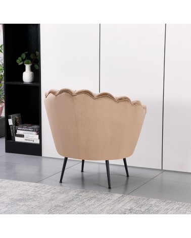 Poltrona a conchiglia Orel in velluto UF910-1 beige e gambe nero