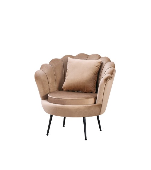 Poltrona a conchiglia Orel in velluto UF910-1 beige e gambe nero