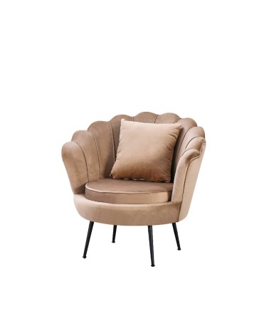 Poltrona a conchiglia Orel in velluto UF910-1 beige e gambe nero
