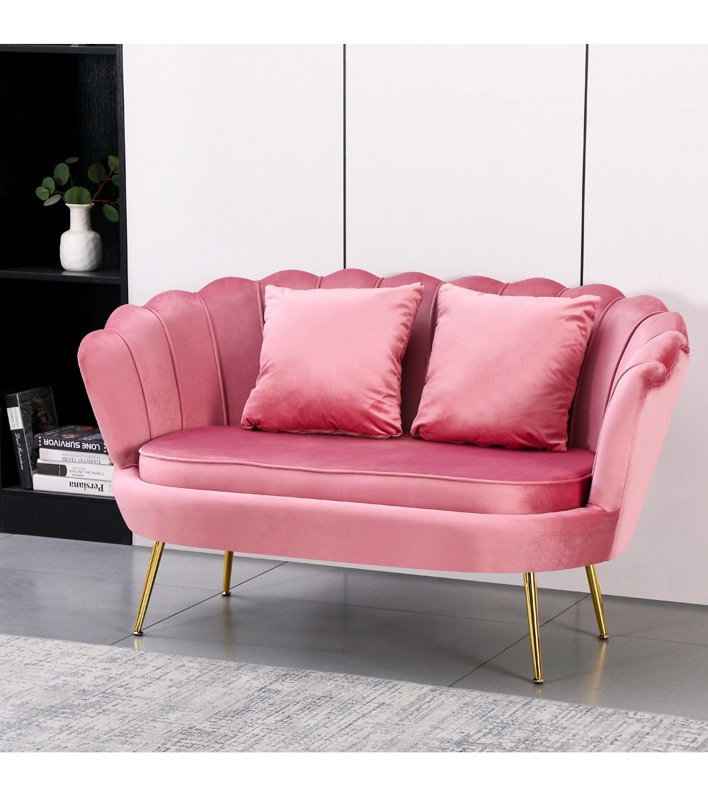 Divano a conchiglia Orel in velluto UF910-7 rosa e gambe oro