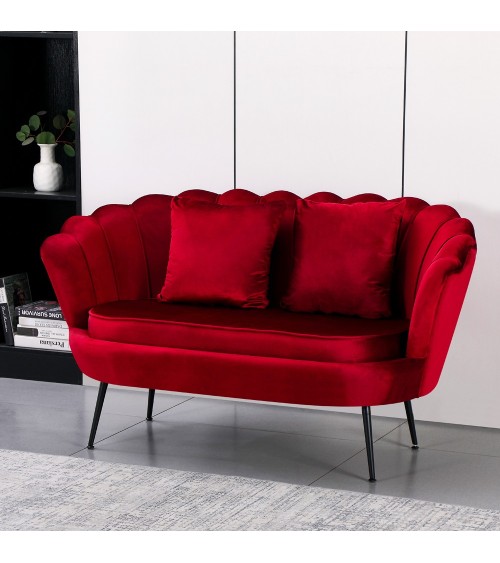 Divano a conchiglia Orel in velluto UF910-11 rosso e gambe nere
