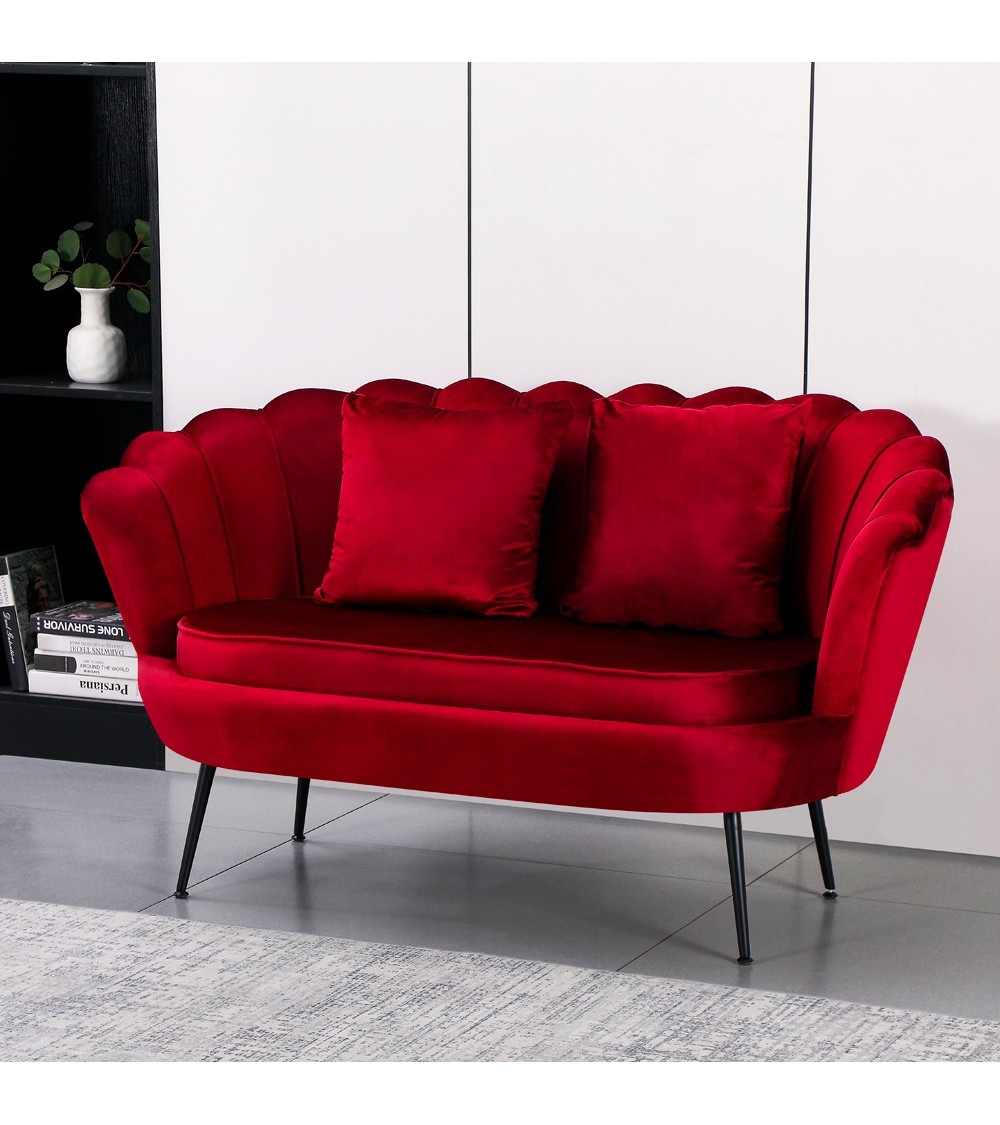 Divano a conchiglia Orel in velluto UF910-11 rosso e gambe nere