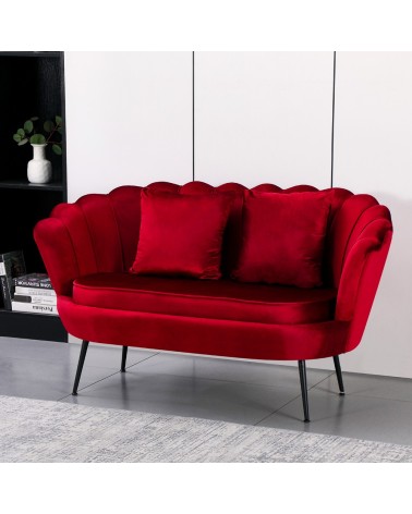 Divano a conchiglia Orel in velluto UF910-11 rosso e gambe nere