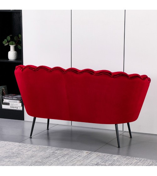 Divano a conchiglia Orel in velluto UF910-11 rosso e gambe nere
