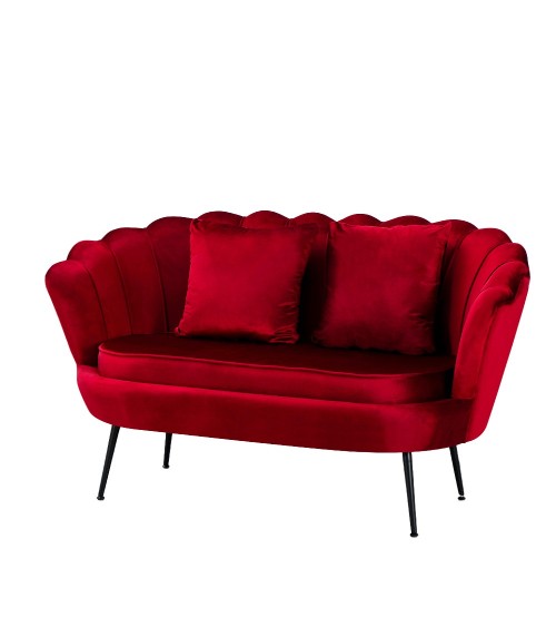 Divano a conchiglia Orel in velluto UF910-11 rosso e gambe nere