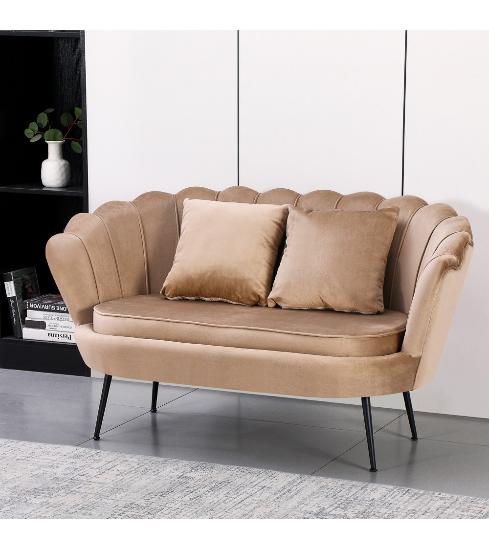 Divano a conchiglia Orel in velluto UF910-1 beige e gambe nere