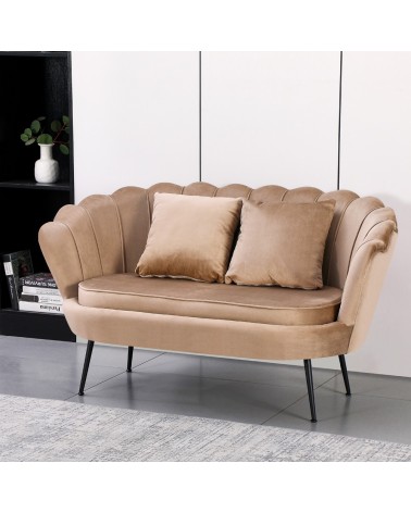 Divano a conchiglia Orel in velluto UF910-1 beige e gambe nere