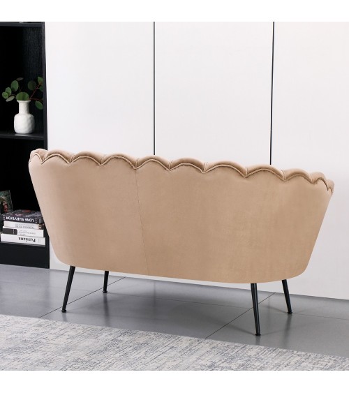 Divano a conchiglia Orel in velluto UF910-1 beige e gambe nere