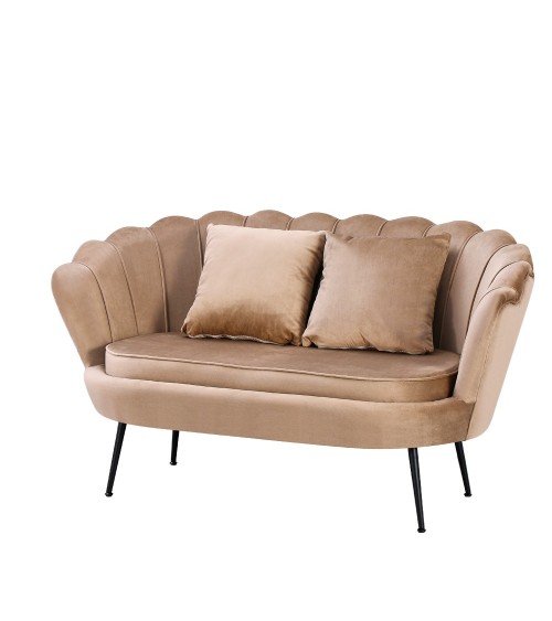 Divano a conchiglia Orel in velluto UF910-1 beige e gambe nere