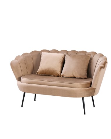 Divano a conchiglia Orel in velluto UF910-1 beige e gambe nere