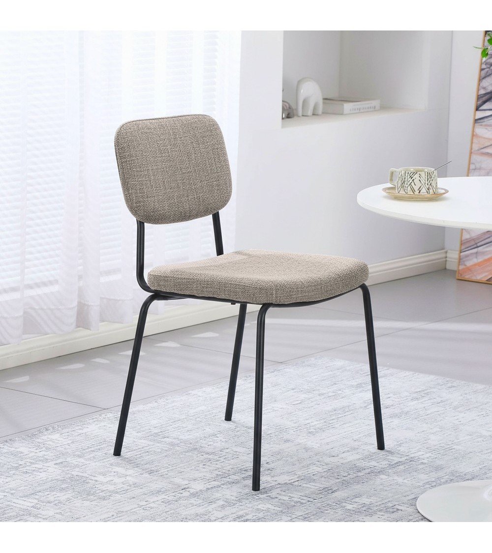 Sedia Juno in tessuto Aragon 20 taupe e struttura in metallo nero set 4 pezzi