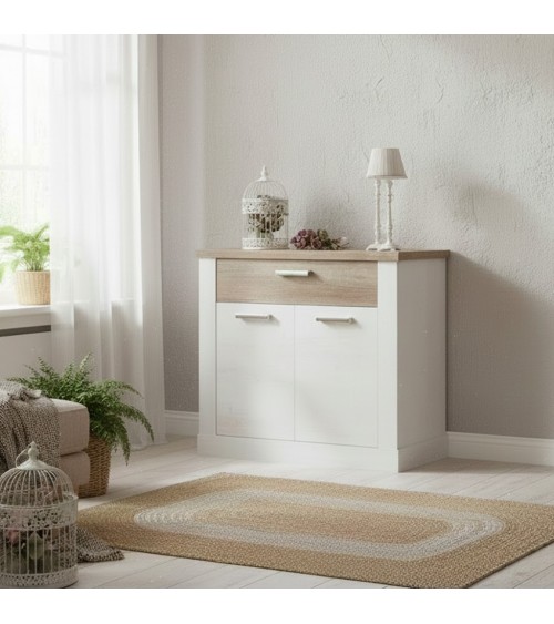Madia Flux 2 ante e 1 cassetto in colore pino bianco e rovere antico