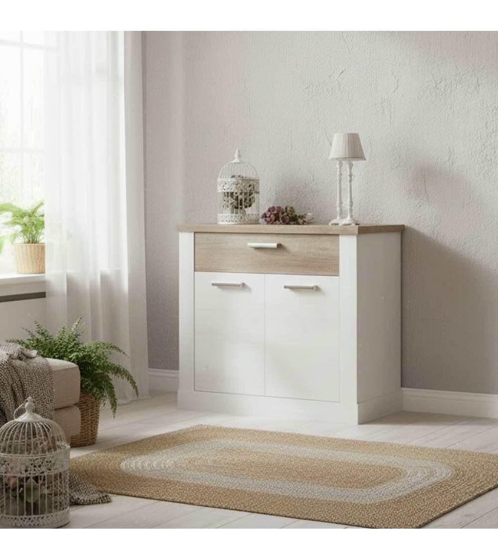 Madia Flux 2 ante e 1 cassetto in colore pino bianco e rovere antico