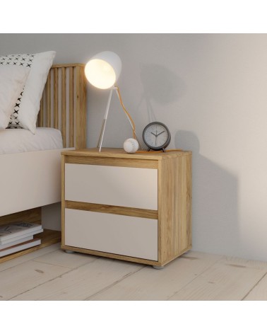 Comodino Neutra 2 cassetti con struttura rovere e frontali cassetti cashmere
