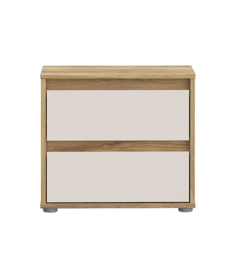 Comodino Neutra 2 cassetti con struttura rovere e frontali cassetti cashmere