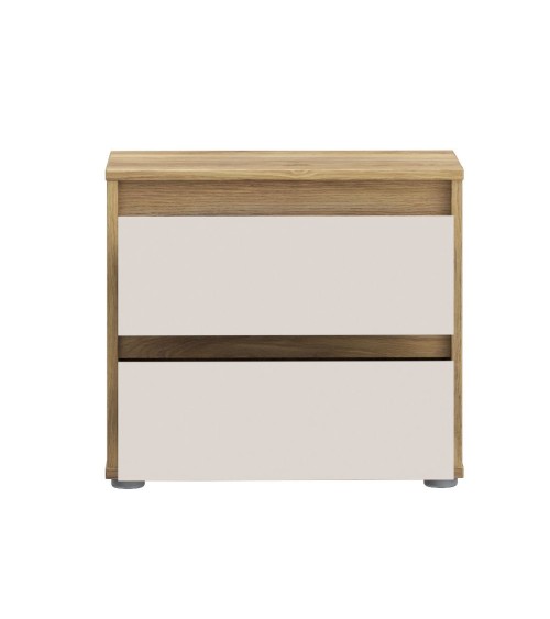 Comodino Neutra 2 cassetti con struttura rovere e frontali cassetti cashmere